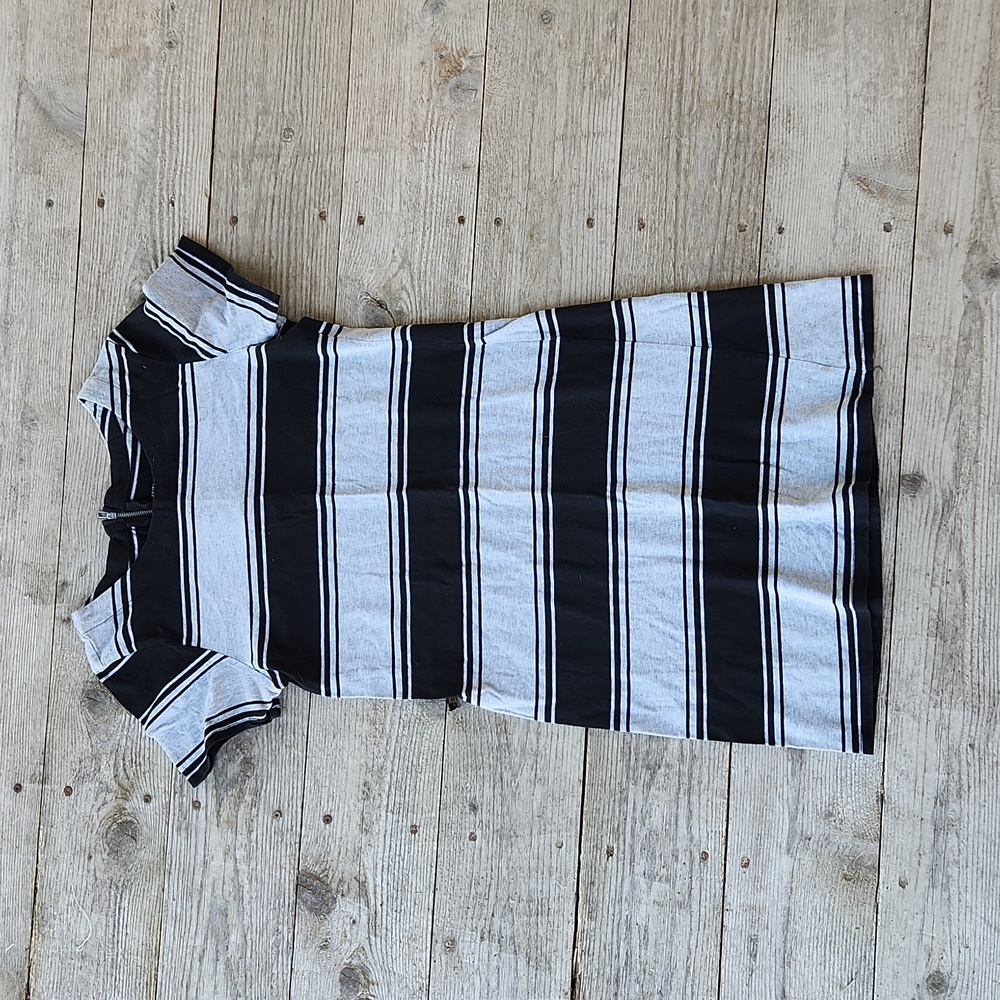 XSmall Black and Gray Striped T-Shirt Dress XS Comfy Classy Modest